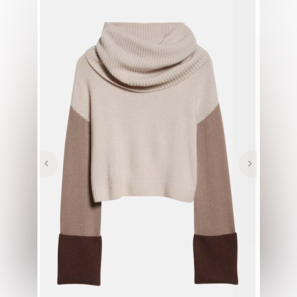 NAADAM Wool & Cashmere Cowlneck Colorblock Sweater Oversized Cropped Tan Brown